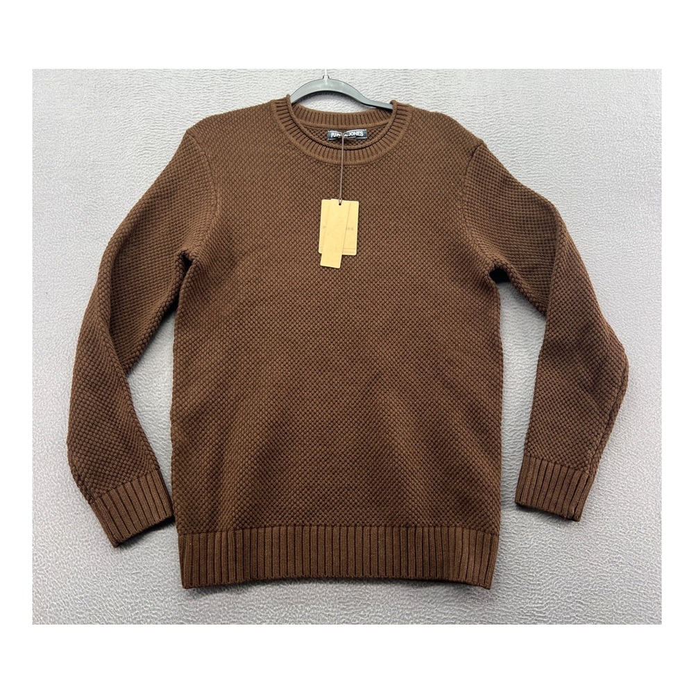 PJ Paul Jones Sweater Mens Sz S Brown Textured Waffle Knit Crewneck NWT